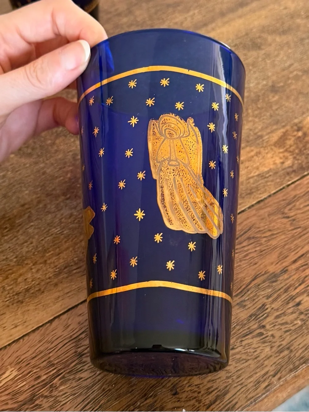 MCM Glassware: Vintage Culver Cobalt Blue and 22K Gold Angel Tumblers